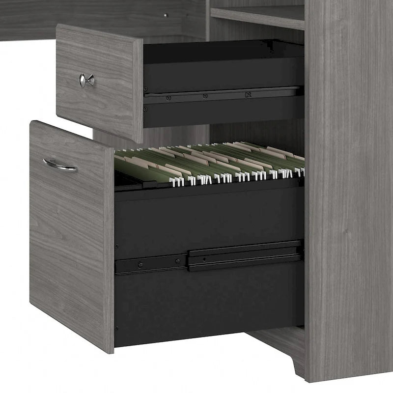 Bureau d'angle informatique 60W avec huche et bibliothèque
