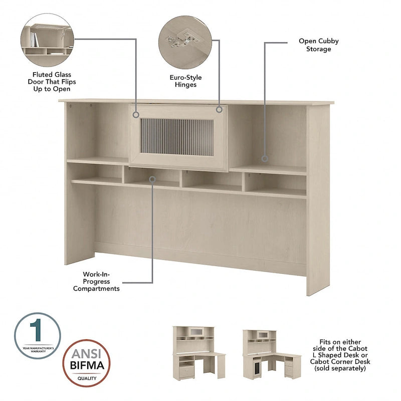 Bureau d'angle informatique 60W avec huche et bibliothèque