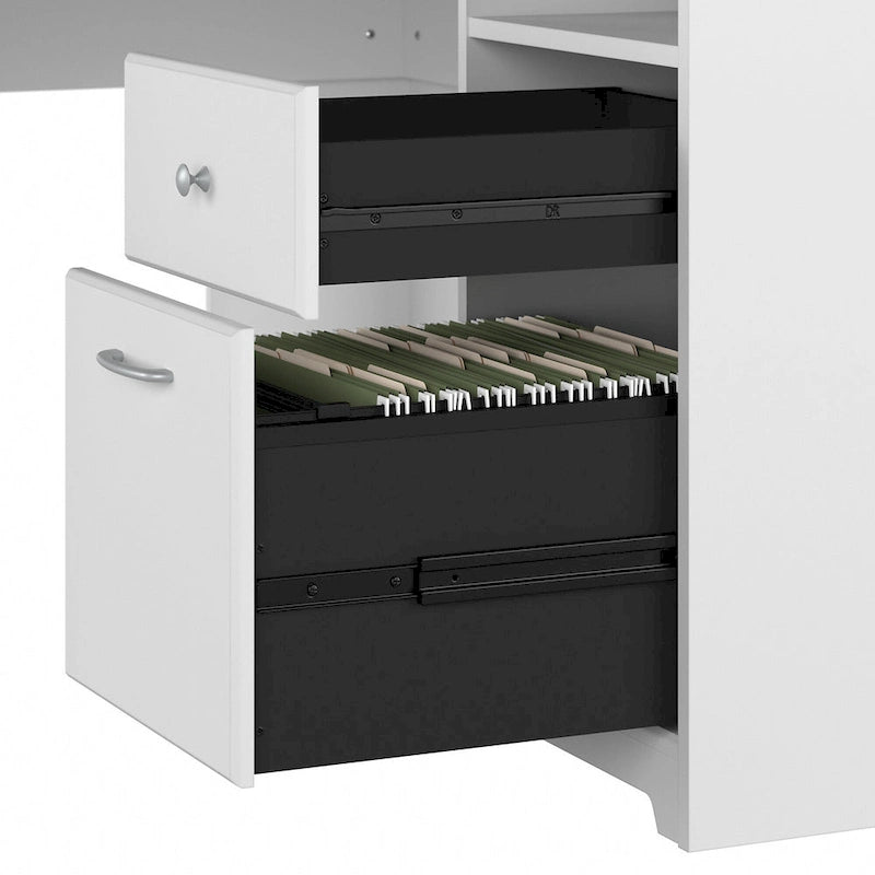 Bureau d'angle informatique 60W avec huche et bibliothèque