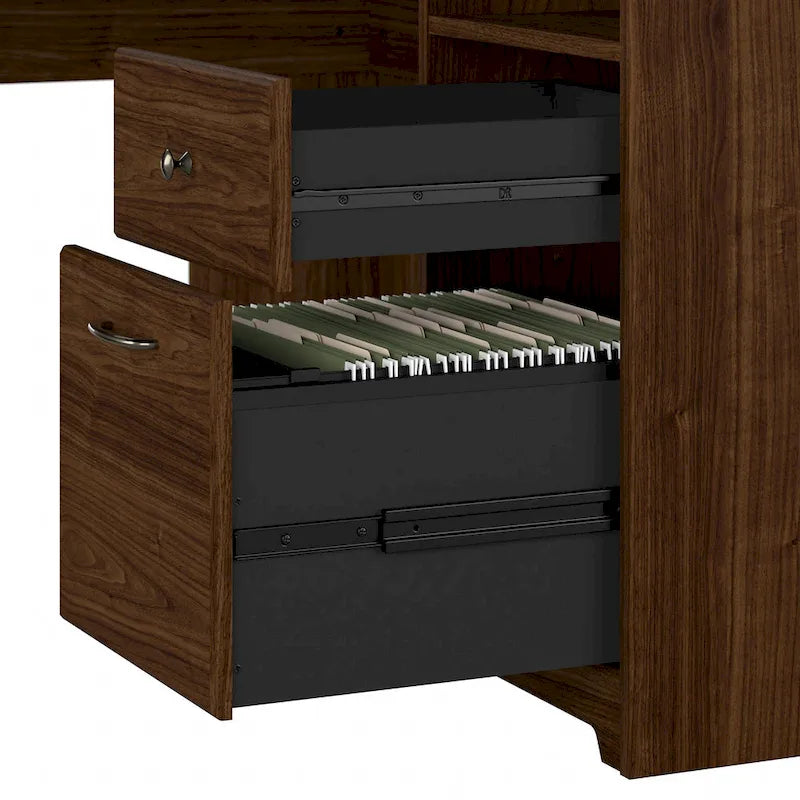 Bureau d'angle informatique 60W avec huche et bibliothèque