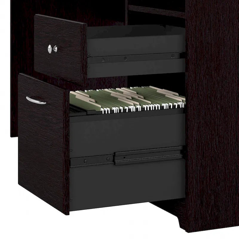 Bureau d'angle informatique 60W avec huche et bibliothèque