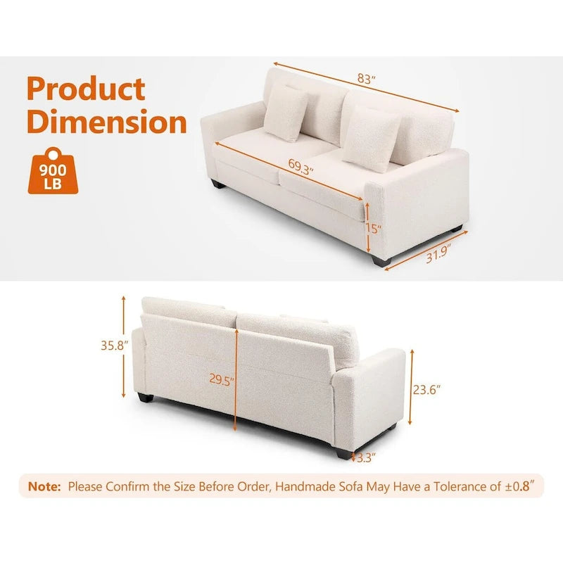 Canapé 2 places de 210 cm en tissu polaire Teddy pour salon