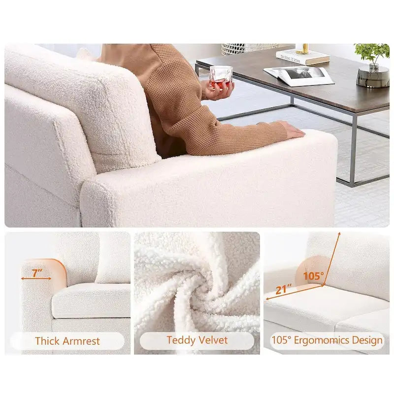 Canapé 2 places de 210 cm en tissu polaire Teddy pour salon