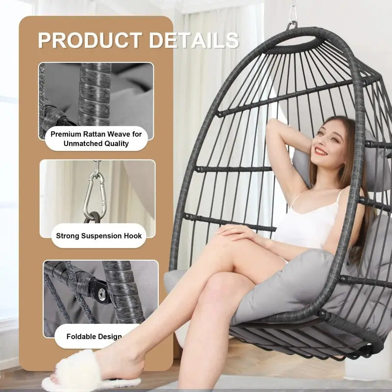 Fauteuil suspendu œuf sans support, balancelle intérieure/extérieure