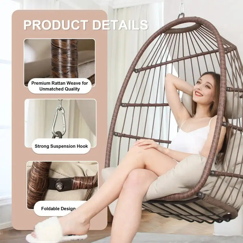 Fauteuil suspendu œuf sans support, balancelle intérieure/extérieure