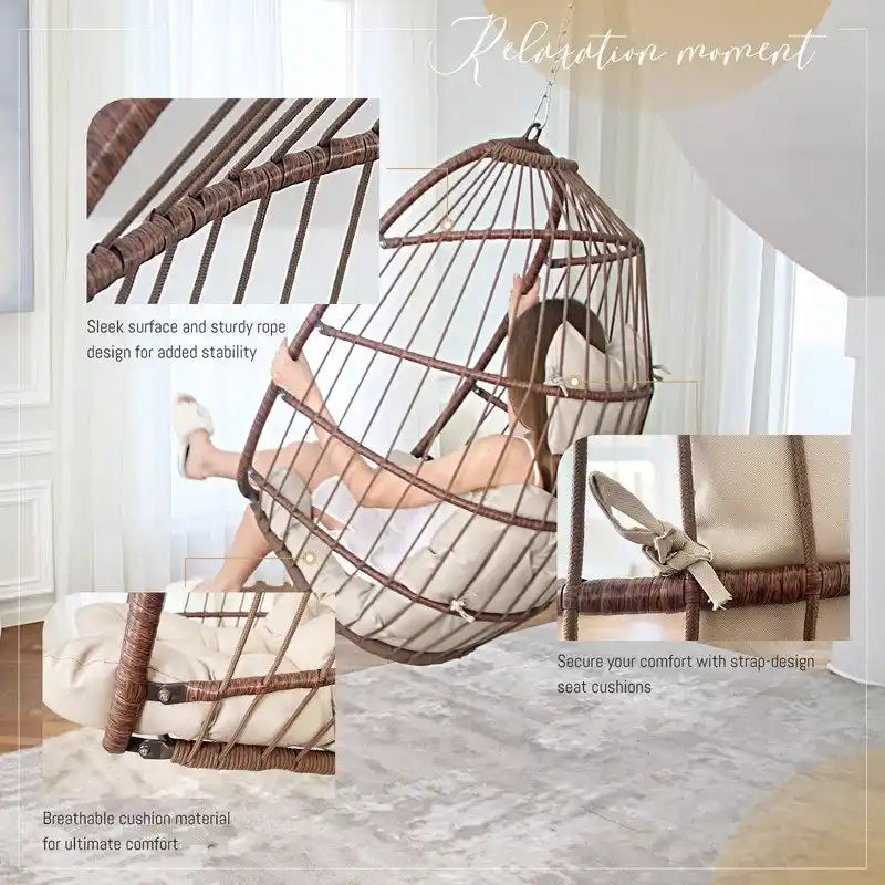 Fauteuil suspendu œuf sans support, balancelle intérieure/extérieure