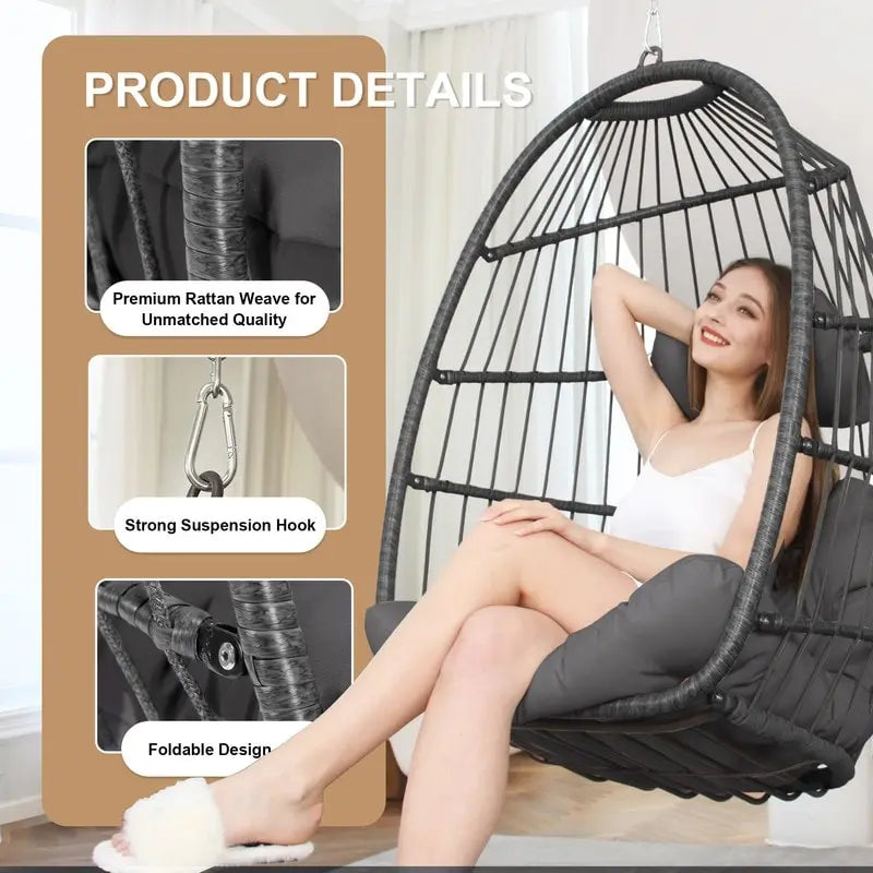 Fauteuil suspendu œuf sans support, balancelle intérieure/extérieure