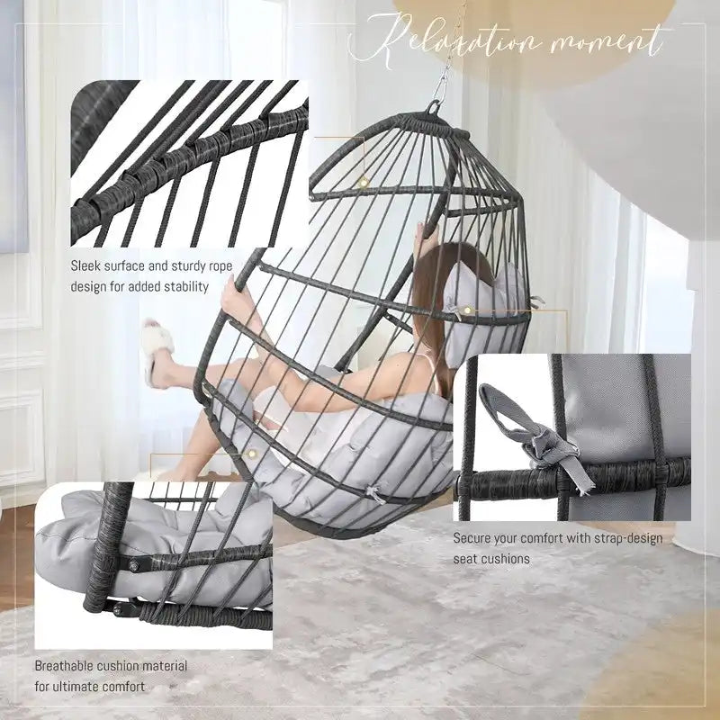Fauteuil suspendu œuf sans support, balancelle intérieure/extérieure