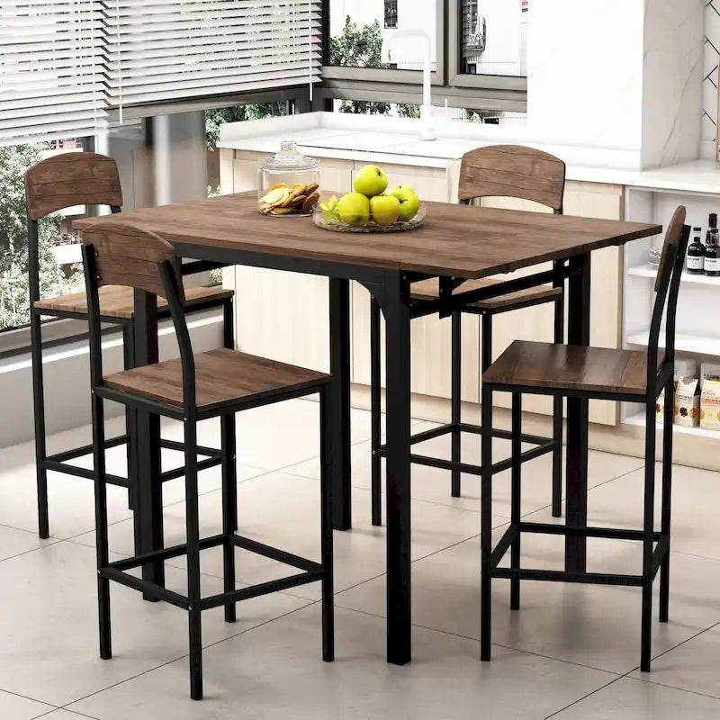 Table à manger hauteur comptoir avec abattants, gain de place et structure métallique robuste