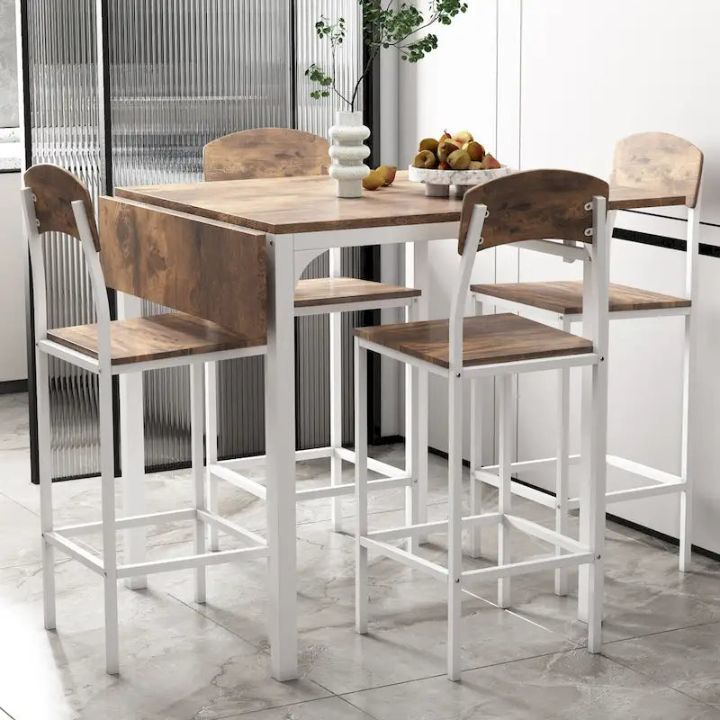 Table à manger hauteur comptoir avec abattants, gain de place et structure métallique robuste