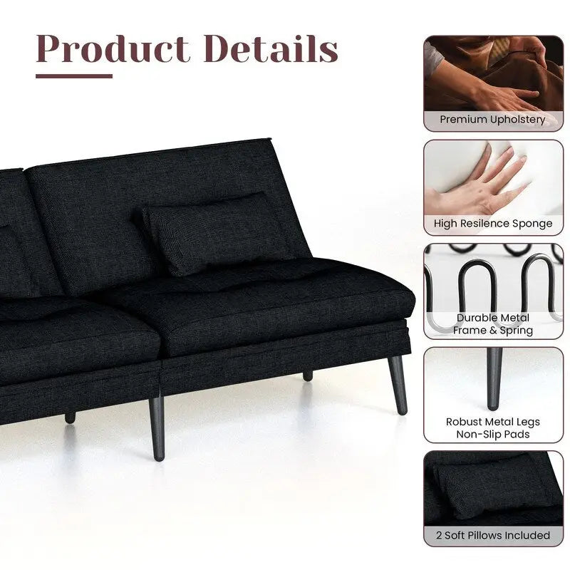 Canapé-lit futon convertible avec dossier réglable sur 5 positions, style moderne, inclinable et lounge