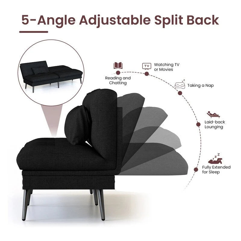 Canapé-lit futon convertible avec dossier réglable sur 5 positions, style moderne, inclinable et lounge