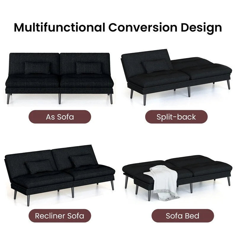 Canapé-lit futon convertible avec dossier réglable sur 5 positions, style moderne, inclinable et lounge