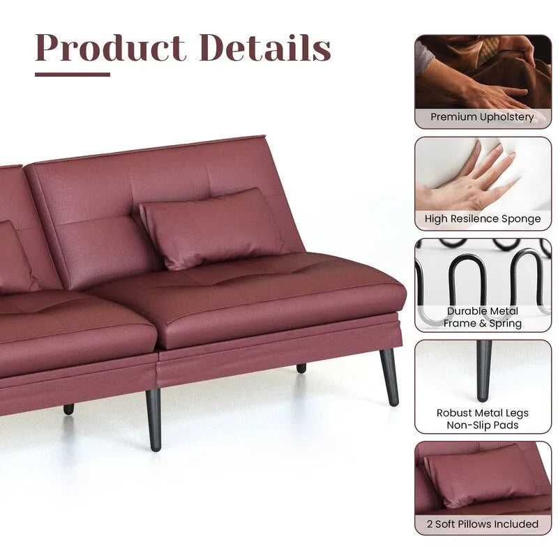 Canapé-lit futon convertible avec dossier réglable sur 5 positions, style moderne, inclinable et lounge