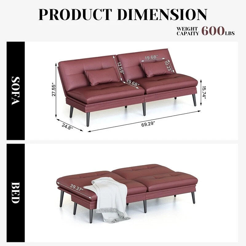 Canapé-lit futon convertible avec dossier réglable sur 5 positions, style moderne, inclinable et lounge