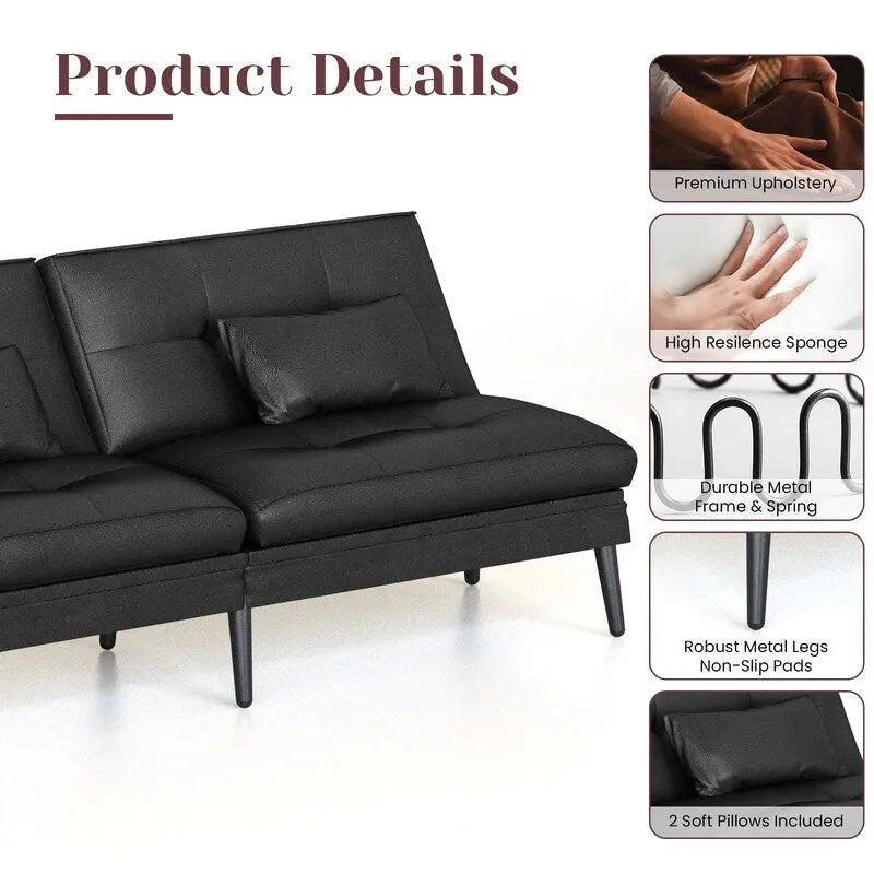 Canapé-lit futon convertible avec dossier réglable sur 5 positions, style moderne, inclinable et lounge