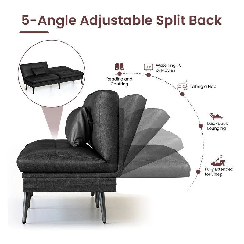 Canapé-lit futon convertible avec dossier réglable sur 5 positions, style moderne, inclinable et lounge