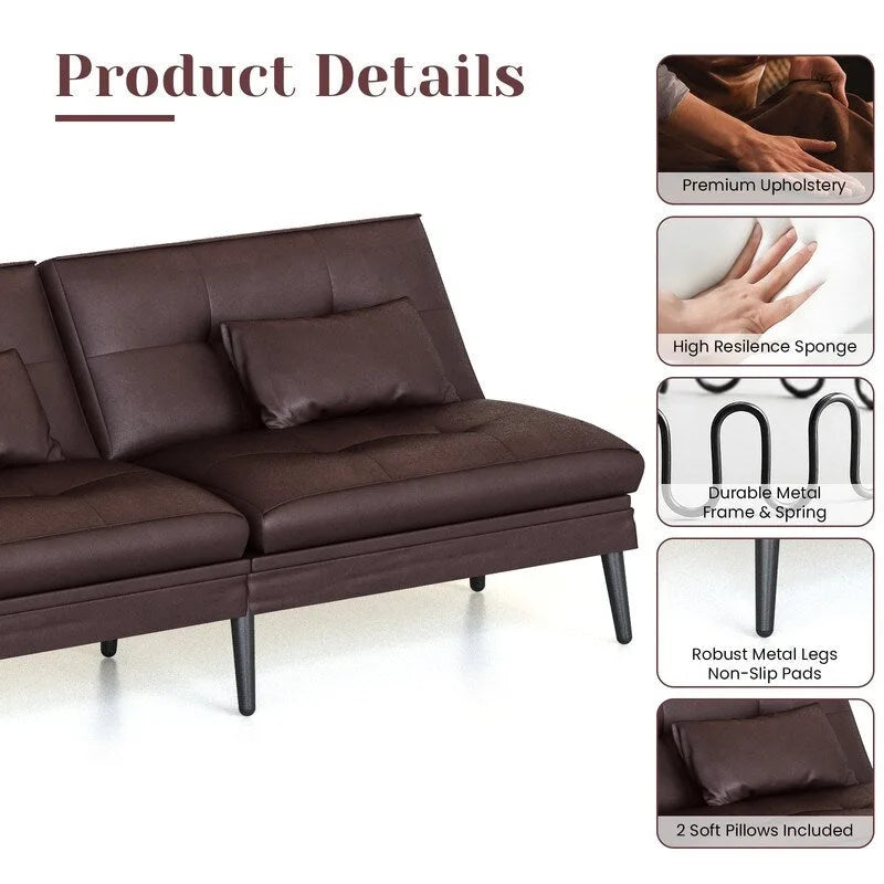 Canapé-lit futon convertible avec dossier réglable sur 5 positions, style moderne, inclinable et lounge