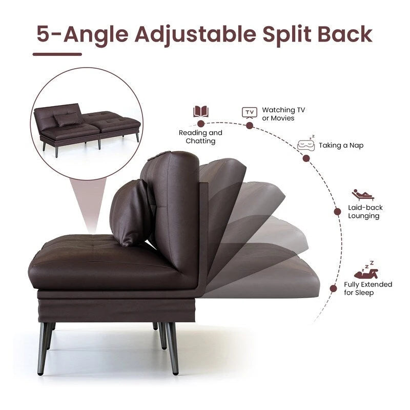 Canapé-lit futon convertible avec dossier réglable sur 5 positions, style moderne, inclinable et lounge