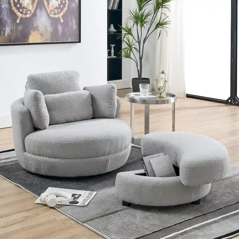 Fauteuil d'appoint baril pivotant surdimensionné avec oreiller lombaire