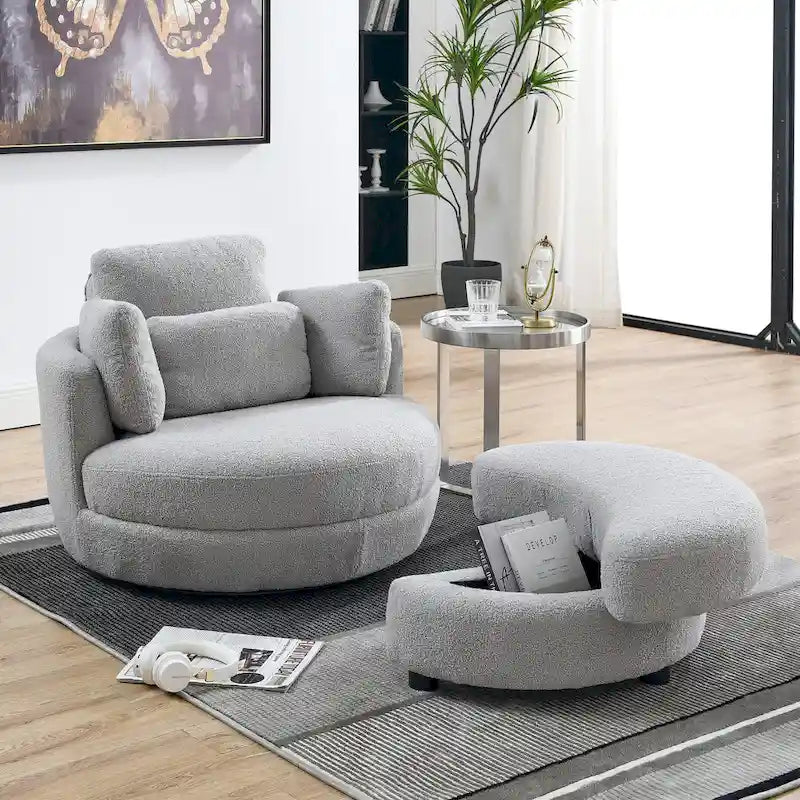 Fauteuil d'appoint baril pivotant surdimensionné avec oreiller lombaire