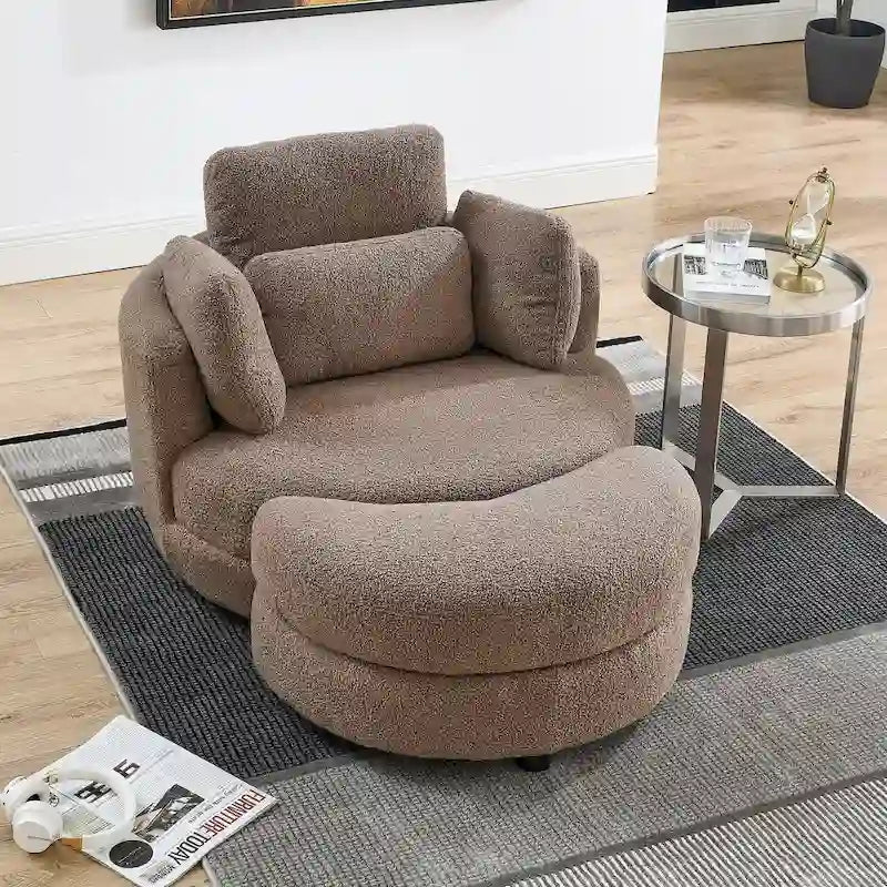 Fauteuil d'appoint baril pivotant surdimensionné avec oreiller lombaire