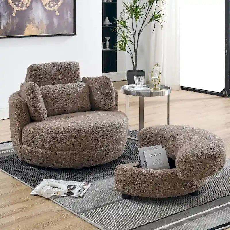 Fauteuil d'appoint baril pivotant surdimensionné avec oreiller lombaire