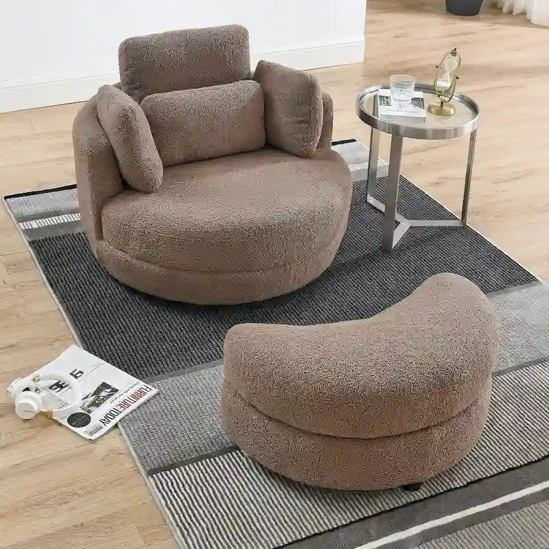 Fauteuil d'appoint baril pivotant surdimensionné avec oreiller lombaire