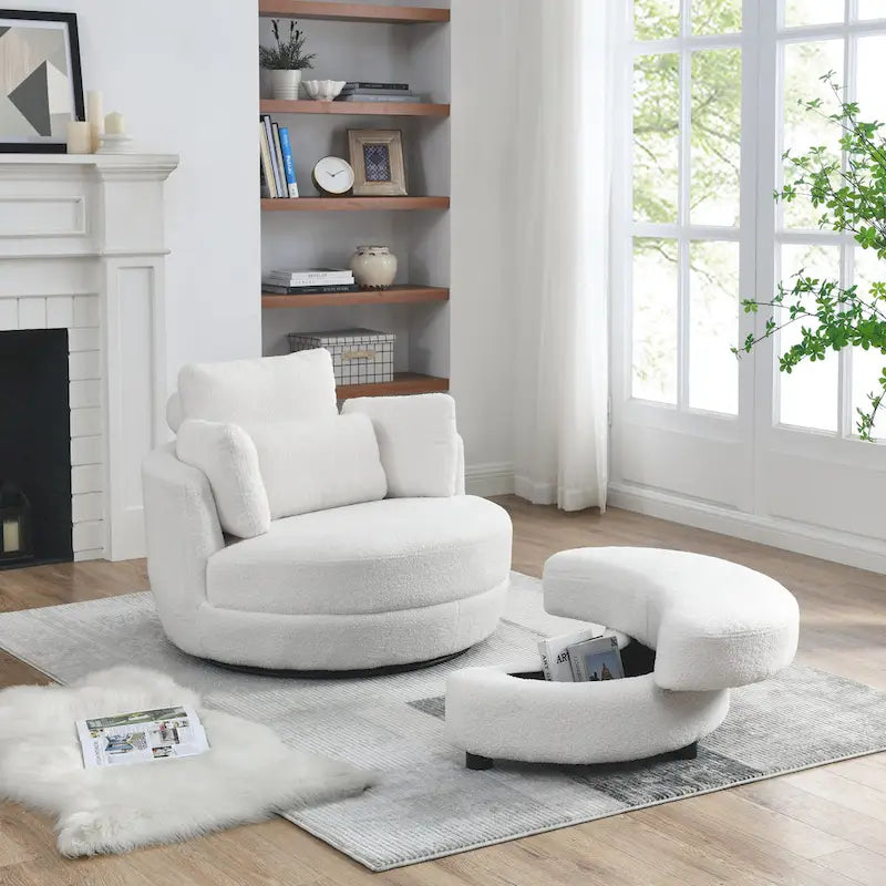 Fauteuil d'appoint baril pivotant surdimensionné avec oreiller lombaire