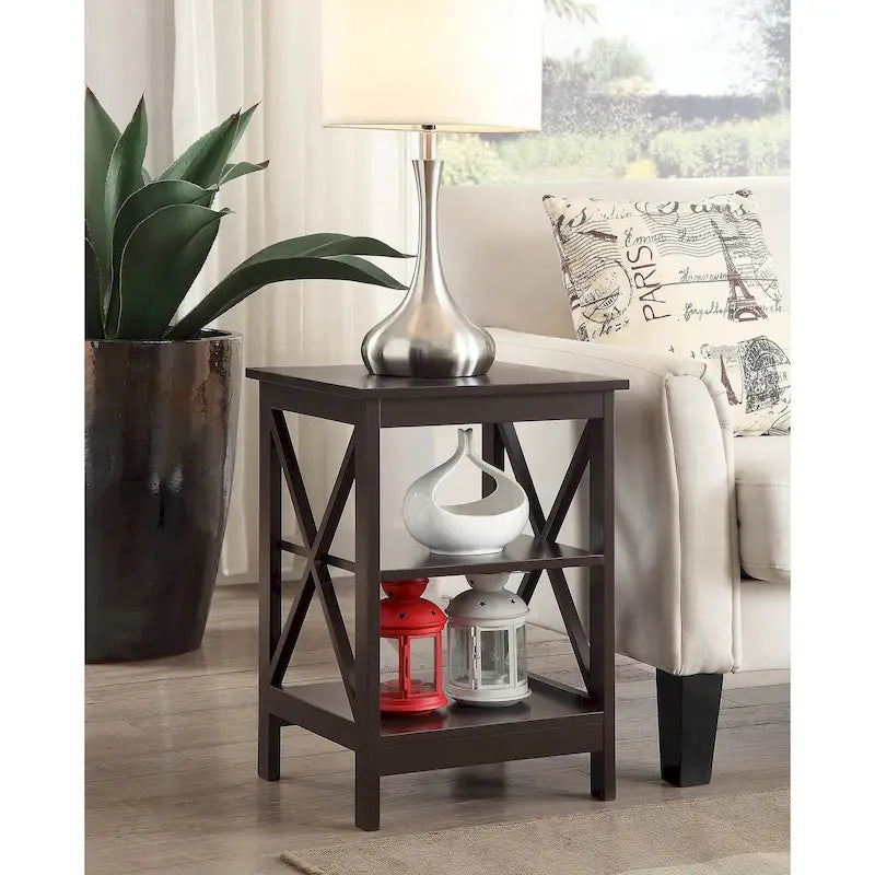 Table d'appoint avec étagères, trois niveaux, concept ouvert, cadre en X