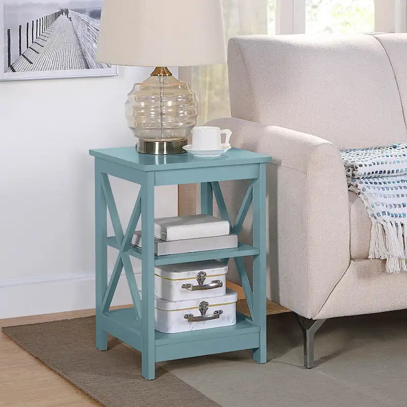 Table d'appoint avec étagères, trois niveaux, concept ouvert, cadre en X