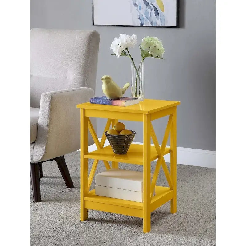 Table d'appoint avec étagères, trois niveaux, concept ouvert, cadre en X