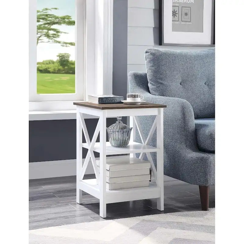Table d'appoint avec étagères, trois niveaux, concept ouvert, cadre en X