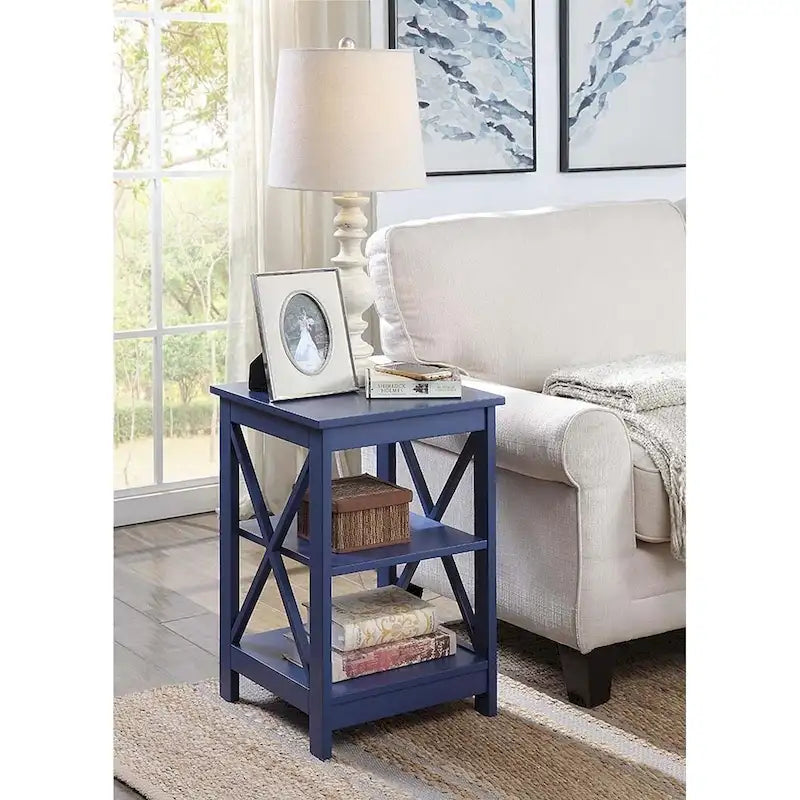 Table d'appoint avec étagères, trois niveaux, concept ouvert, cadre en X
