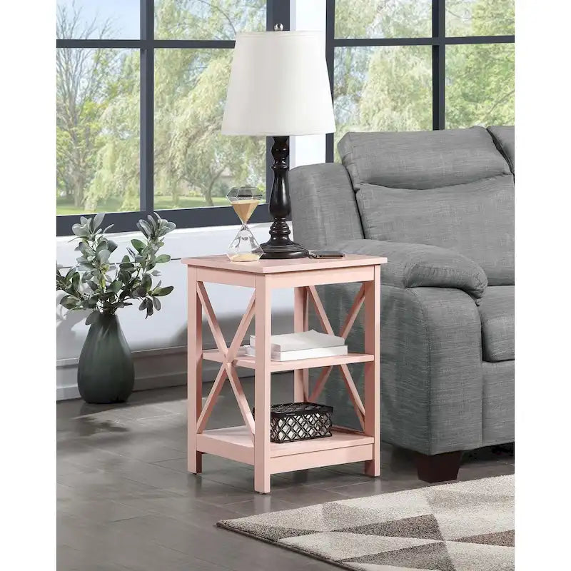 Table d'appoint avec étagères, trois niveaux, concept ouvert, cadre en X