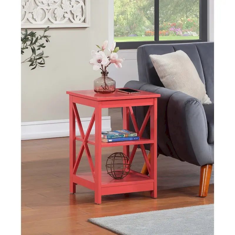 Table d'appoint avec étagères, trois niveaux, concept ouvert, cadre en X