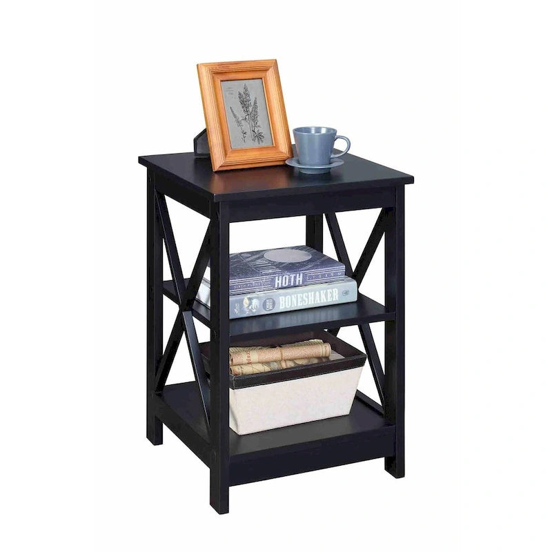 Table d'appoint avec étagères, trois niveaux, concept ouvert, cadre en X