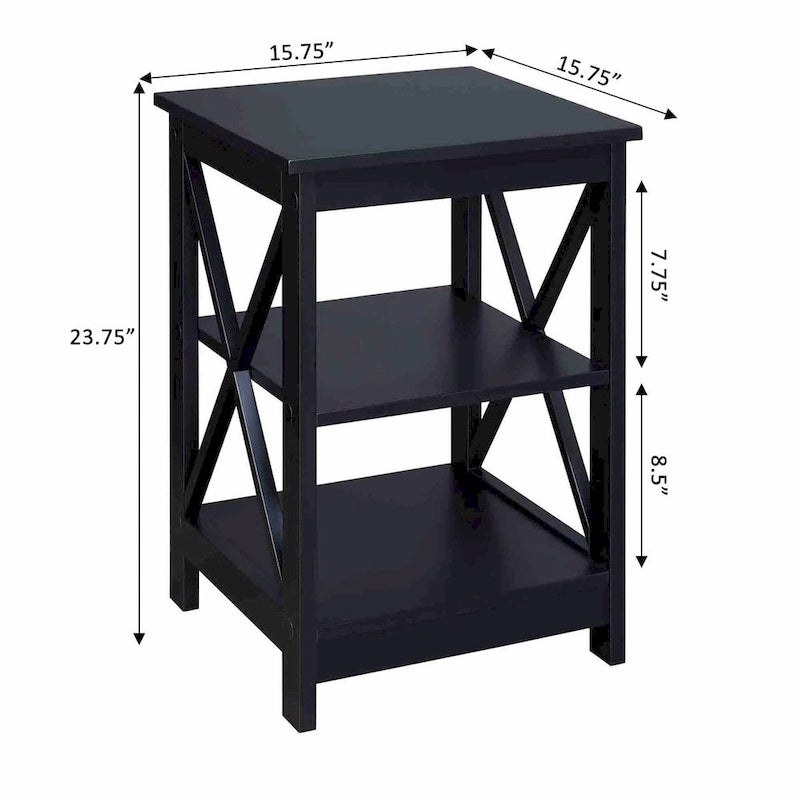 Table d'appoint avec étagères, trois niveaux, concept ouvert, cadre en X