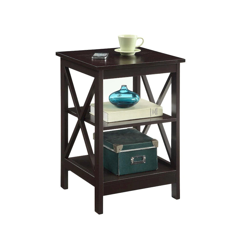 Table d'appoint avec étagères, trois niveaux, concept ouvert, cadre en X