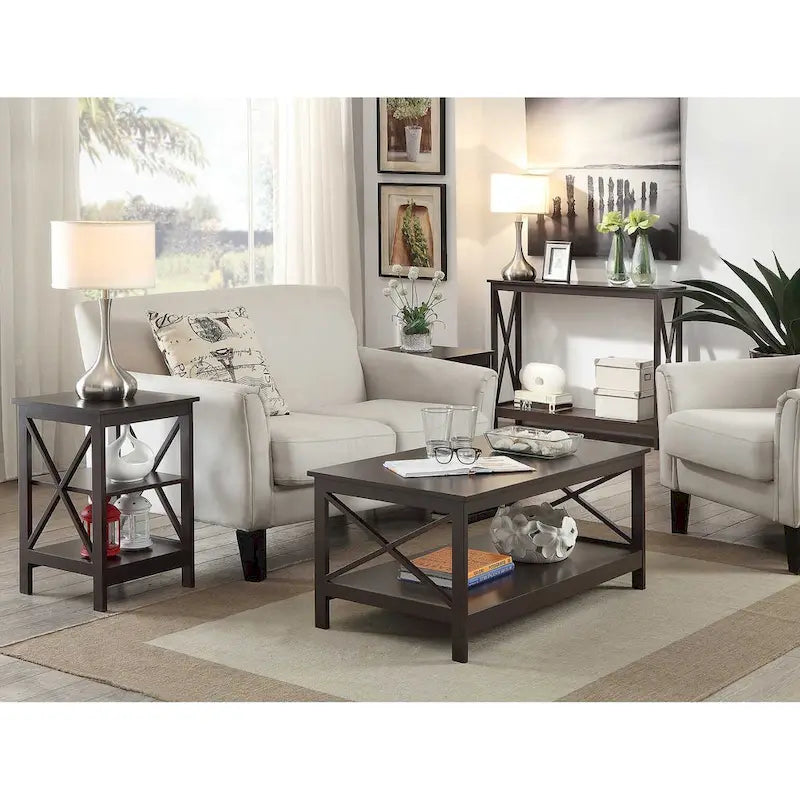 Table d'appoint avec étagères, trois niveaux, concept ouvert, cadre en X