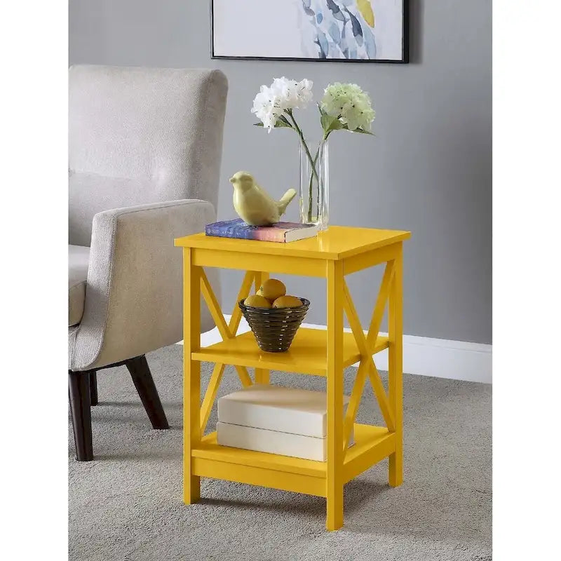 Table d'appoint avec étagères, trois niveaux, concept ouvert, cadre en X