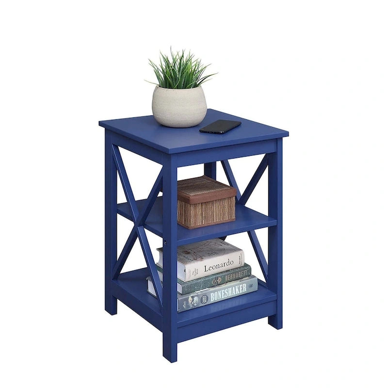 Table d'appoint avec étagères, trois niveaux, concept ouvert, cadre en X