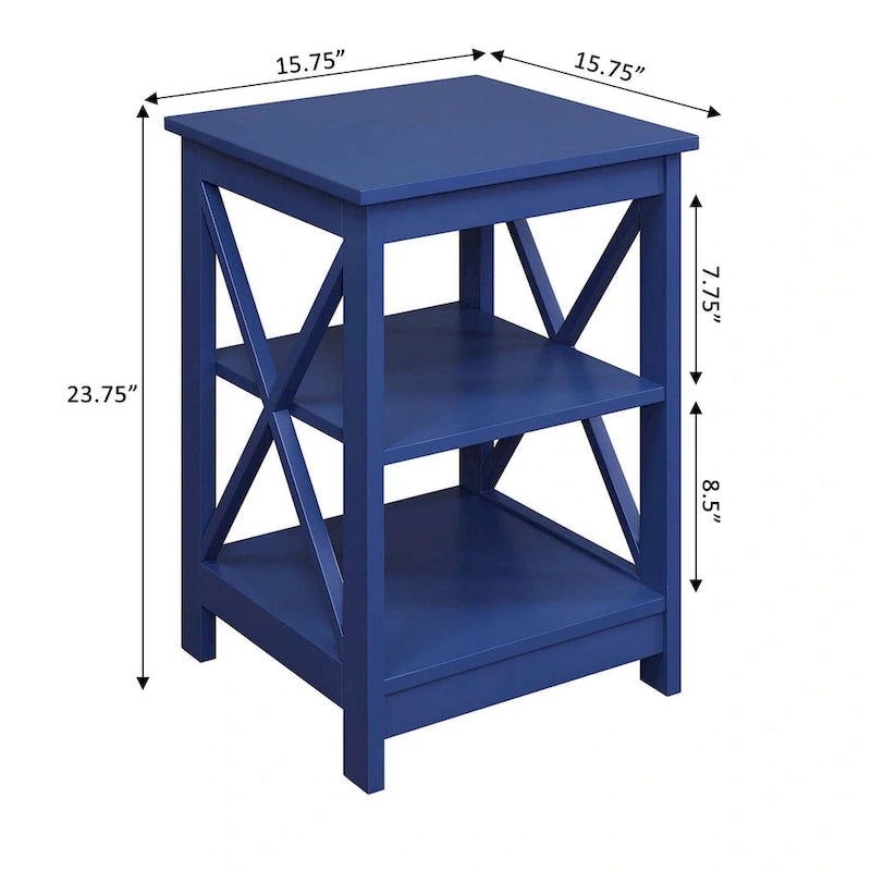 Table d'appoint avec étagères, trois niveaux, concept ouvert, cadre en X