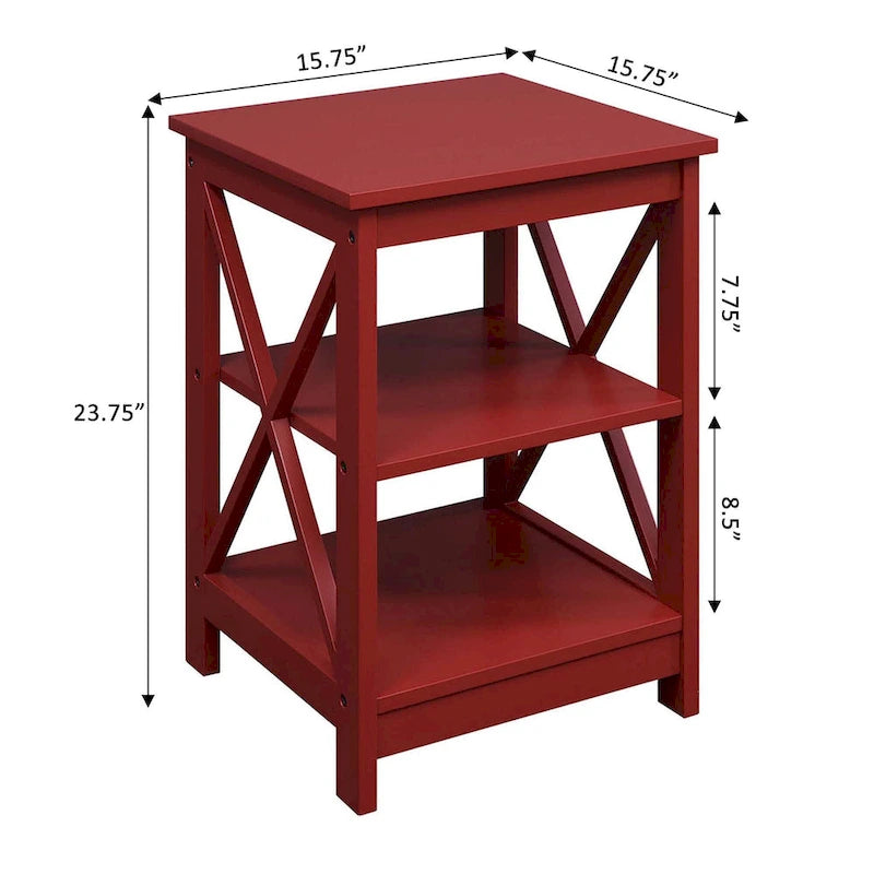 Table d'appoint avec étagères, trois niveaux, concept ouvert, cadre en X
