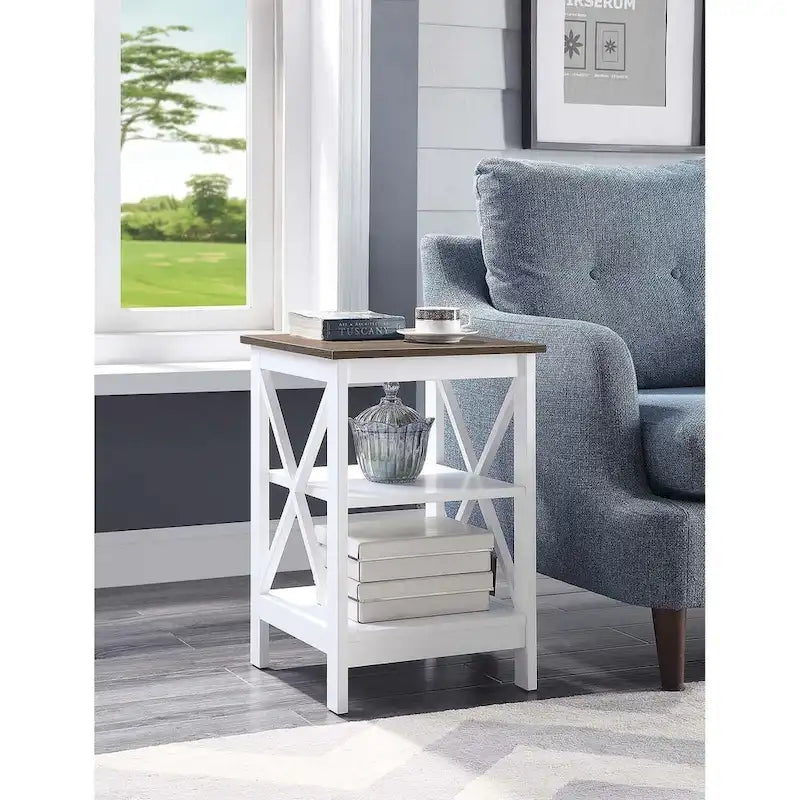 Table d'appoint avec étagères, trois niveaux, concept ouvert, cadre en X