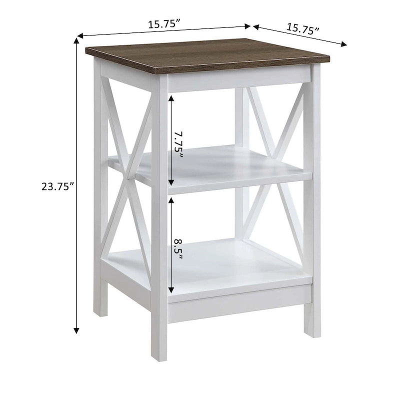 Table d'appoint avec étagères, trois niveaux, concept ouvert, cadre en X