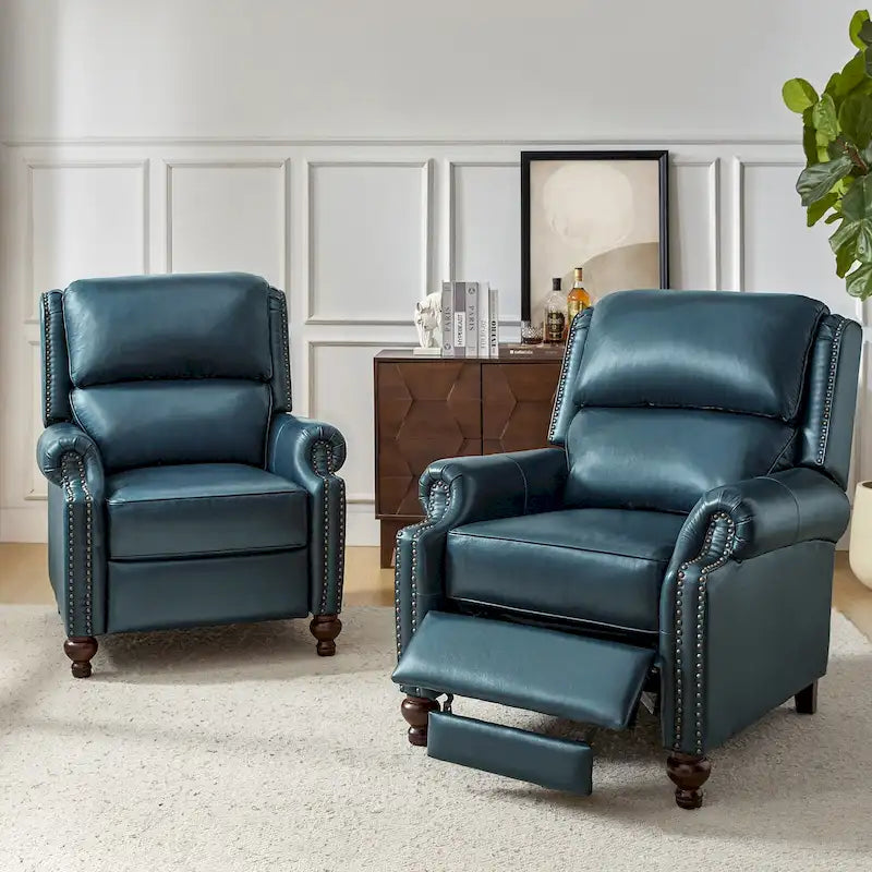Fauteuil inclinable en cuir véritable Mid-Century Modern avec garniture cloutée