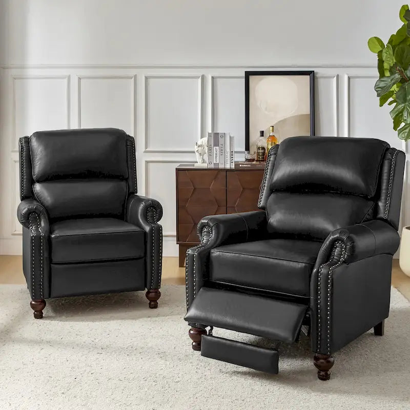 Fauteuil inclinable en cuir véritable Mid-Century Modern avec garniture cloutée