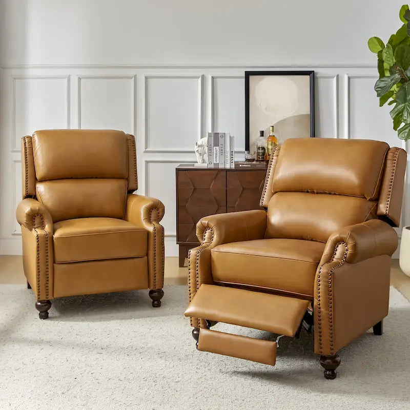 Fauteuil inclinable en cuir véritable Mid-Century Modern avec garniture cloutée