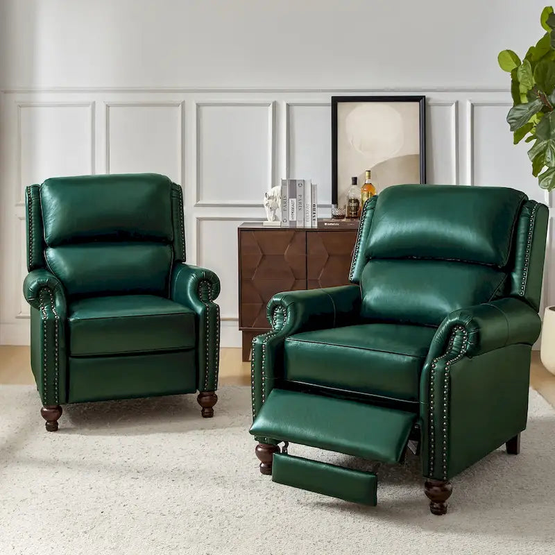 Fauteuil inclinable en cuir véritable Mid-Century Modern avec garniture cloutée